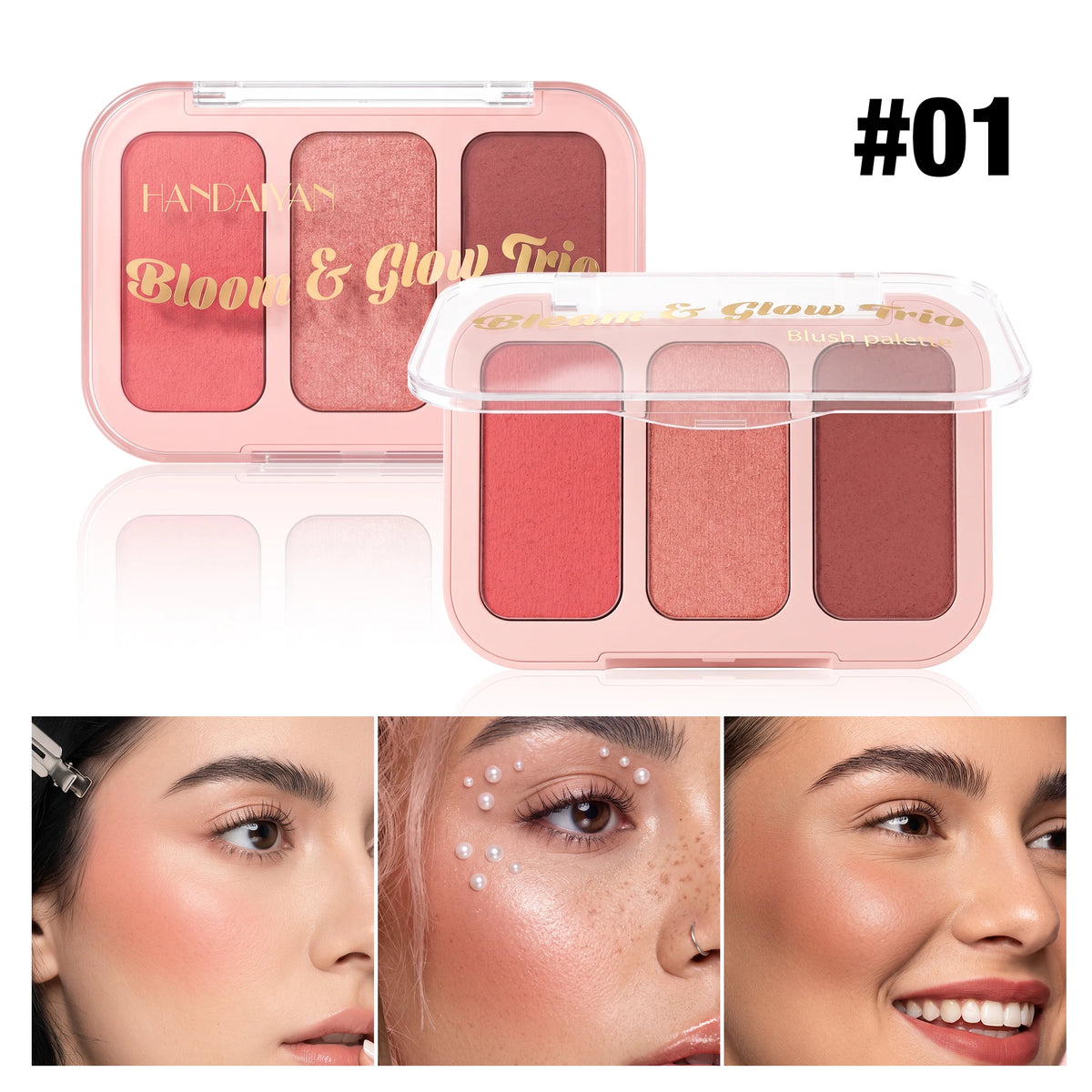 YTRUNS 3-Color Matte Blush Palette – Pigmented Cheek Color