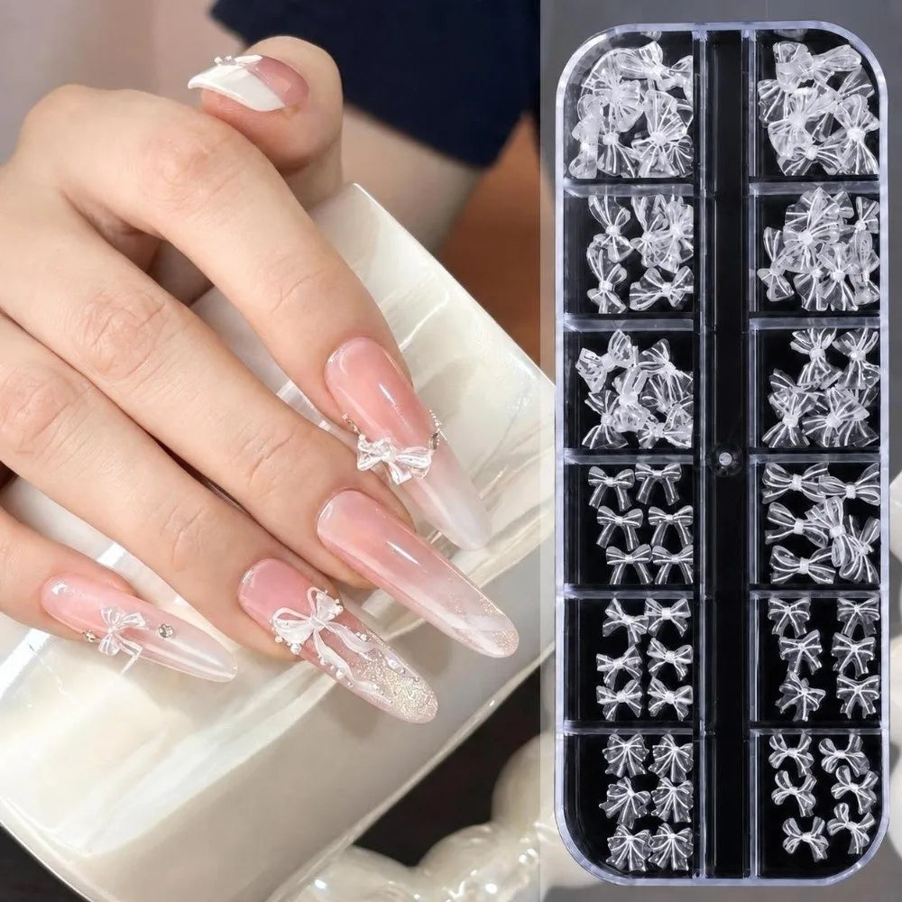 12-Grid Nail Art Kit – 3D Bowknot Glitter Charms & Sequins