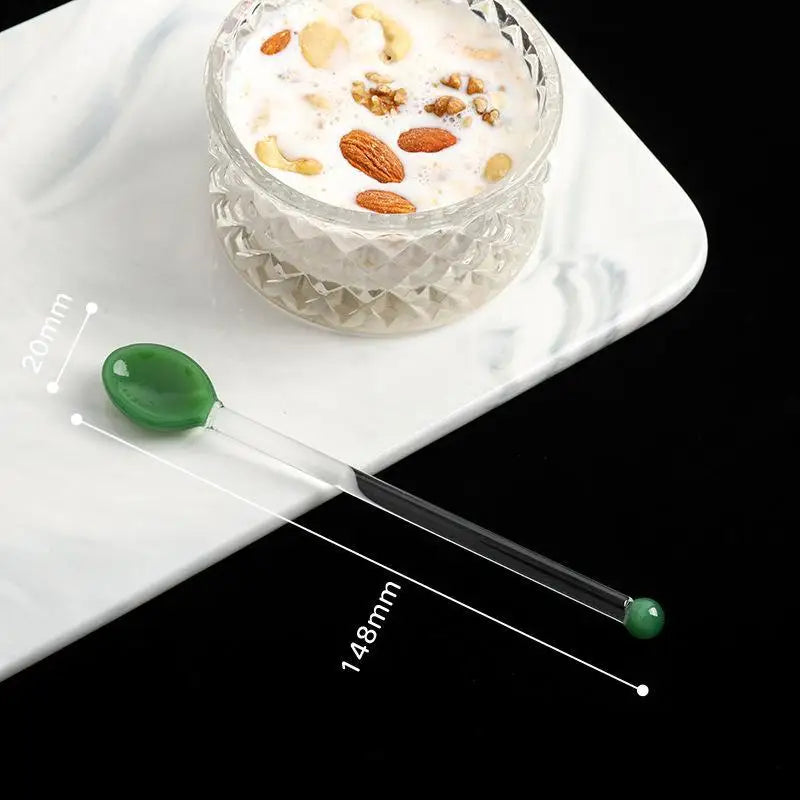 Colorful Glass Stirring Spoon – Long Handle, Heat Resistant