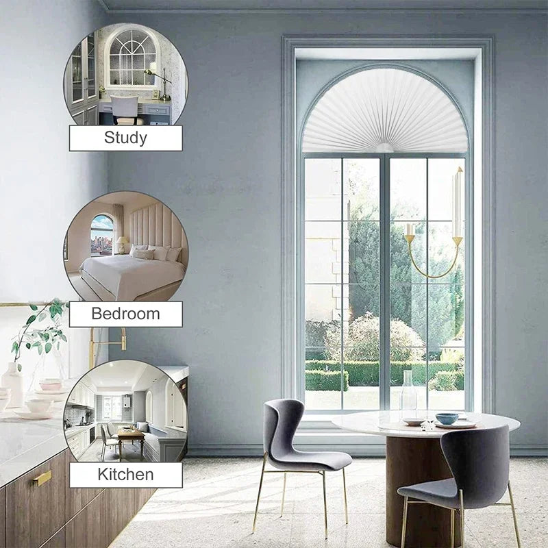 Self-Adhesive Arched Pleated Blind – Half Blackout Fan Shade