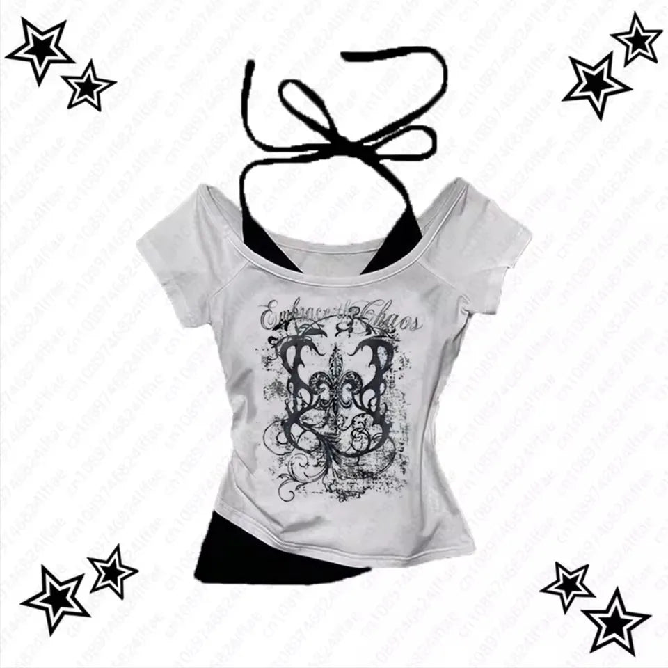 Women's Y2K Punk Gothic Crop Top – Vintage Streetwear Tee