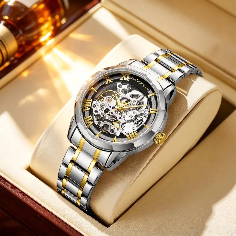 Skeleton Automatic Men's Watch | Roman Numeral Steel Band
