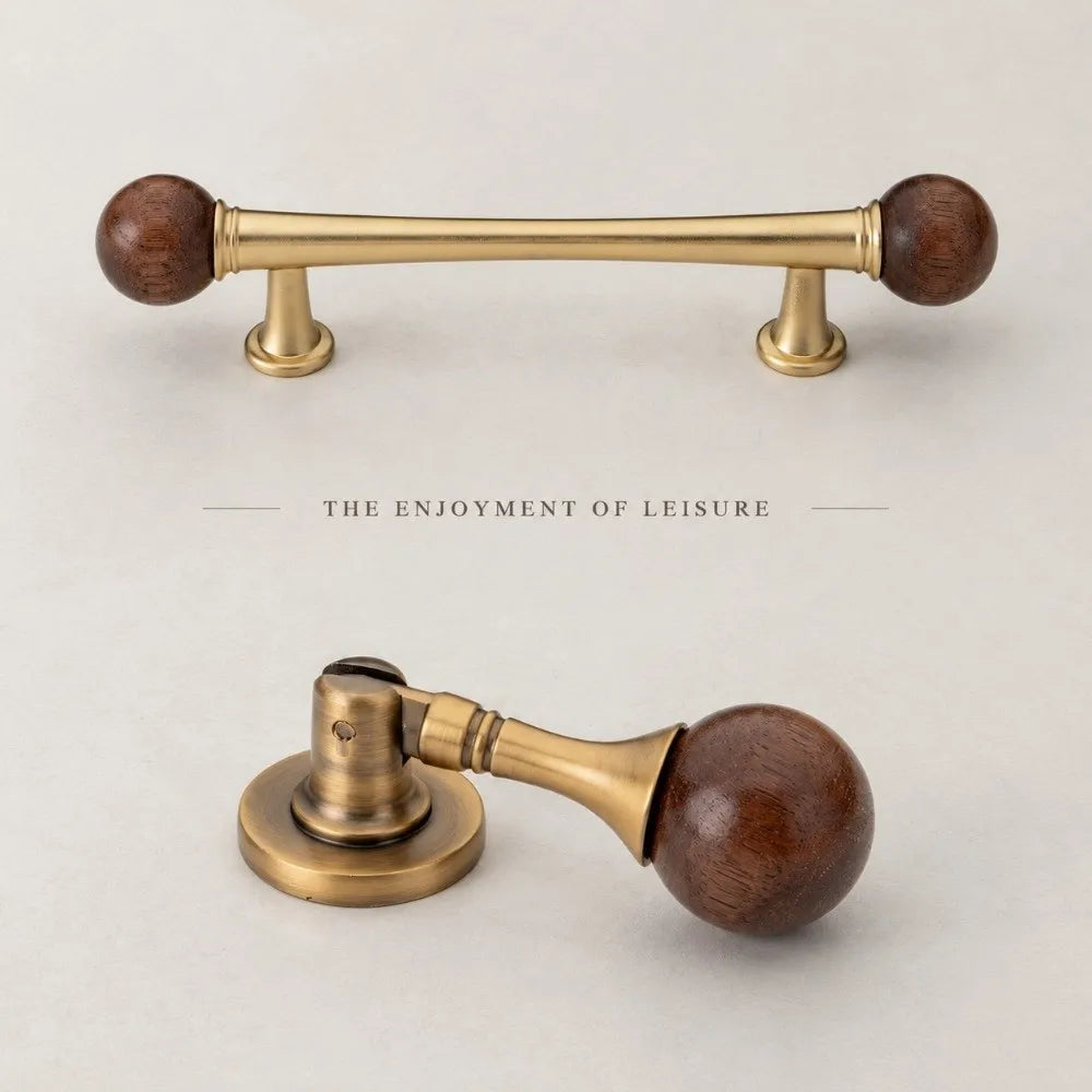 Vintage Walnut Marble Cabinet Pull Handle – Wood Drawer Knob