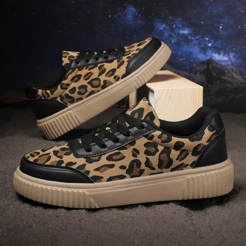 Women's Leopard Print Canvas Sneakers – Lace-Up Casual Shoes