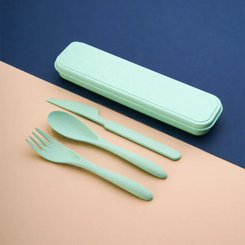 Wheat Straw Reusable Cutlery Set – Knife Fork Spoon & Case