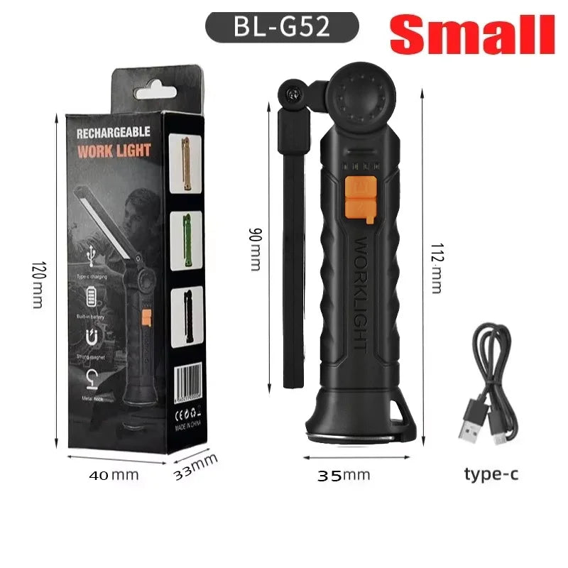USB Rechargeable COB LED Work Light – 360° Magnetic Flashlight