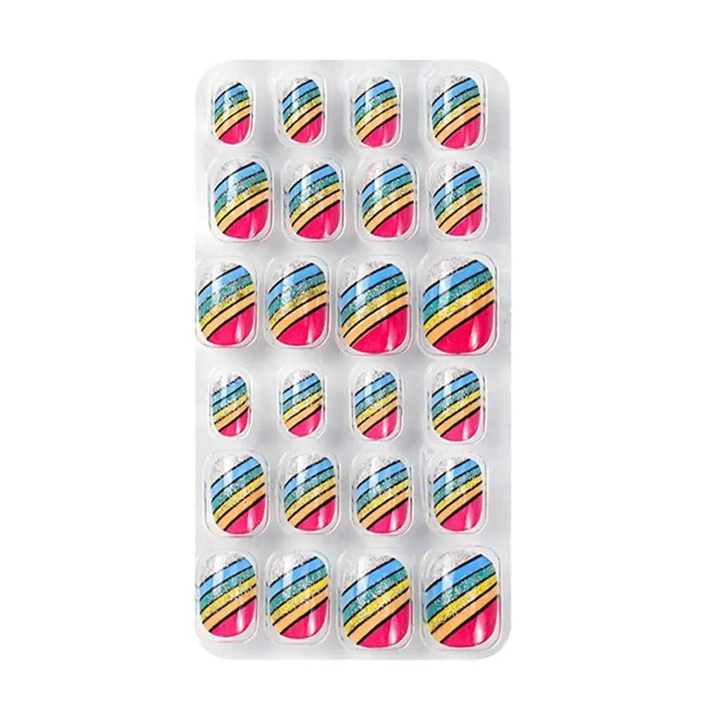 24-Pc Cartoon Y2K Press-On False Nails | Short Square Full Cover