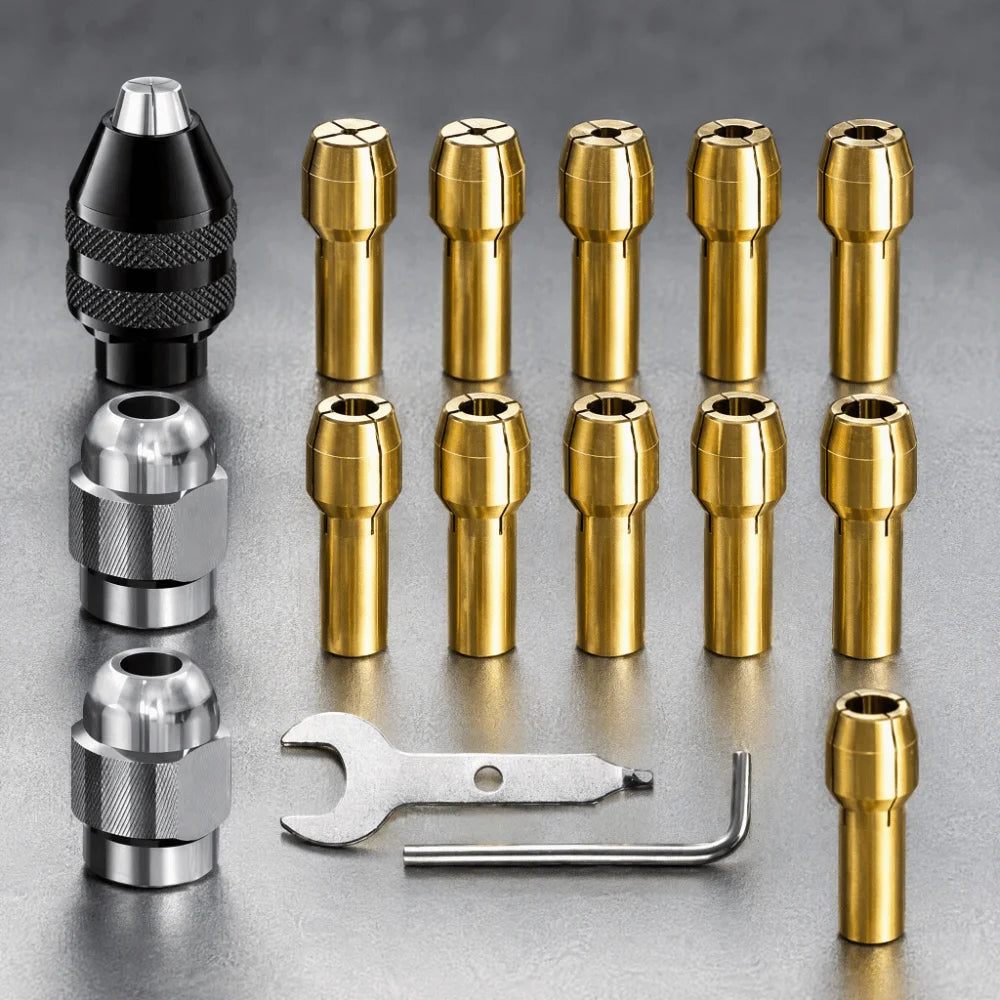 16-Piece Rotary Tool Chuck Set | Keyless Quick-Change 0.8–3mm
