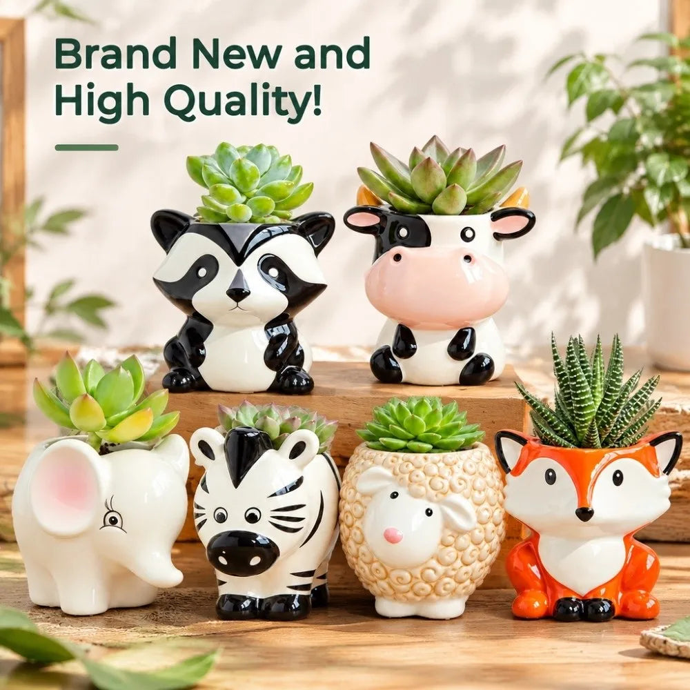Cartoon Elephant Ceramic Succulent Planter with Drainage Hole