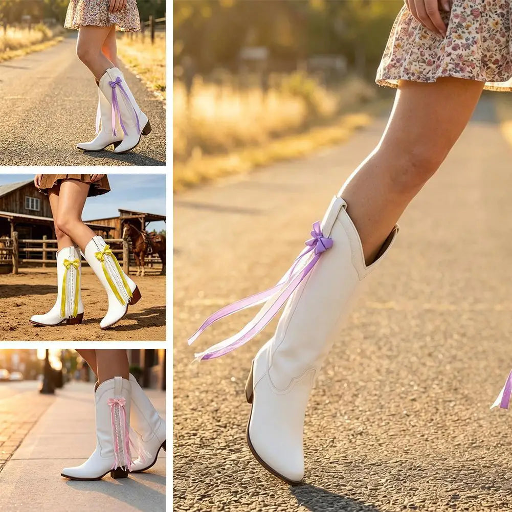 Pearl Bow Ribbon Boot Charms – Lace Tassel Shoe Accessories
