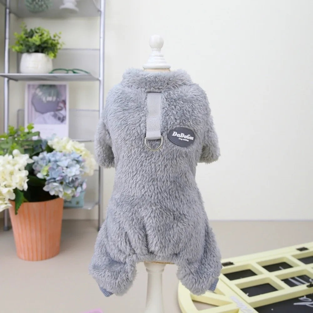 Flannel Coral Fleece Dog Jumpsuit – Warm 4-Leg Pet Overalls