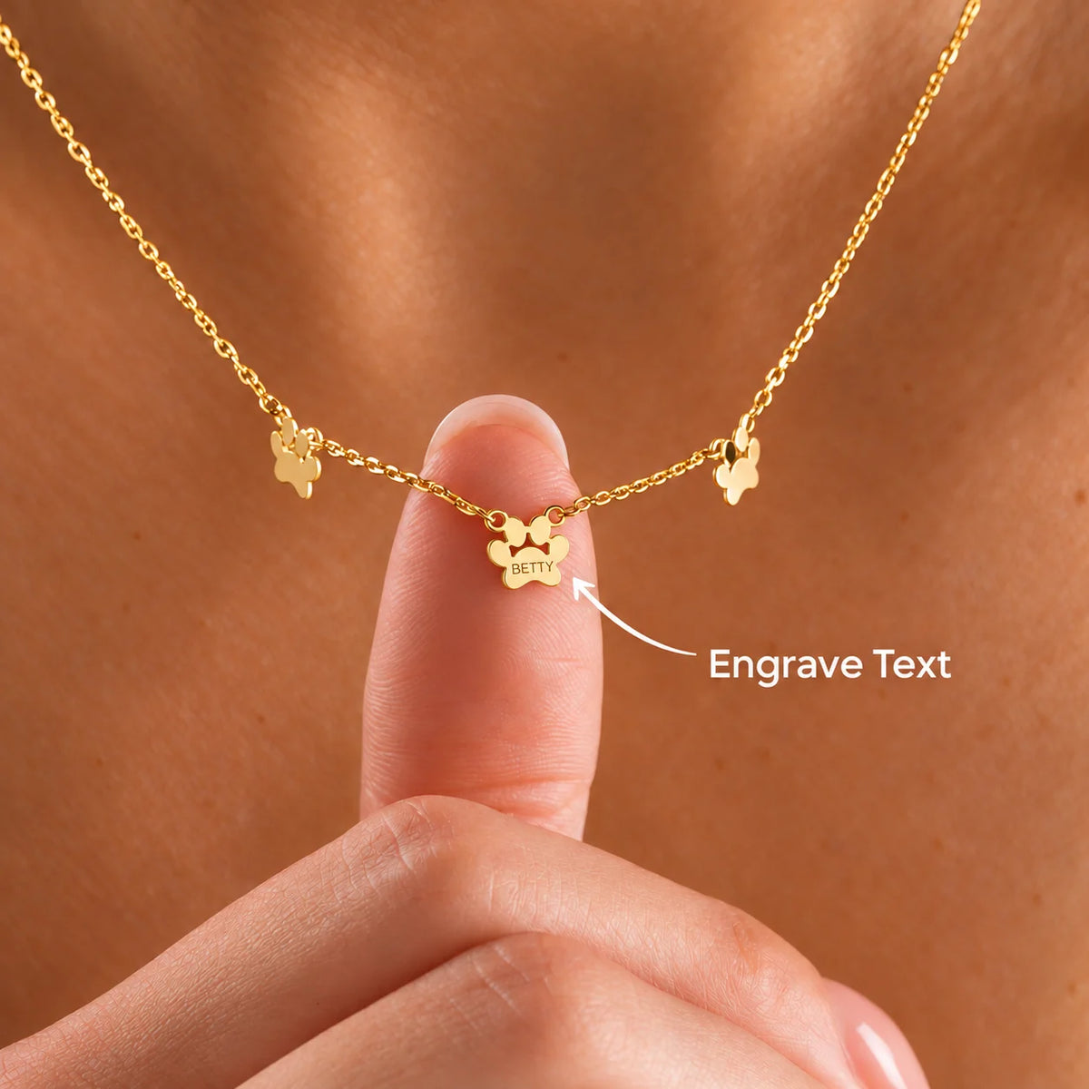 Personalized Paw Print Necklace – Custom Engraved Pet Name