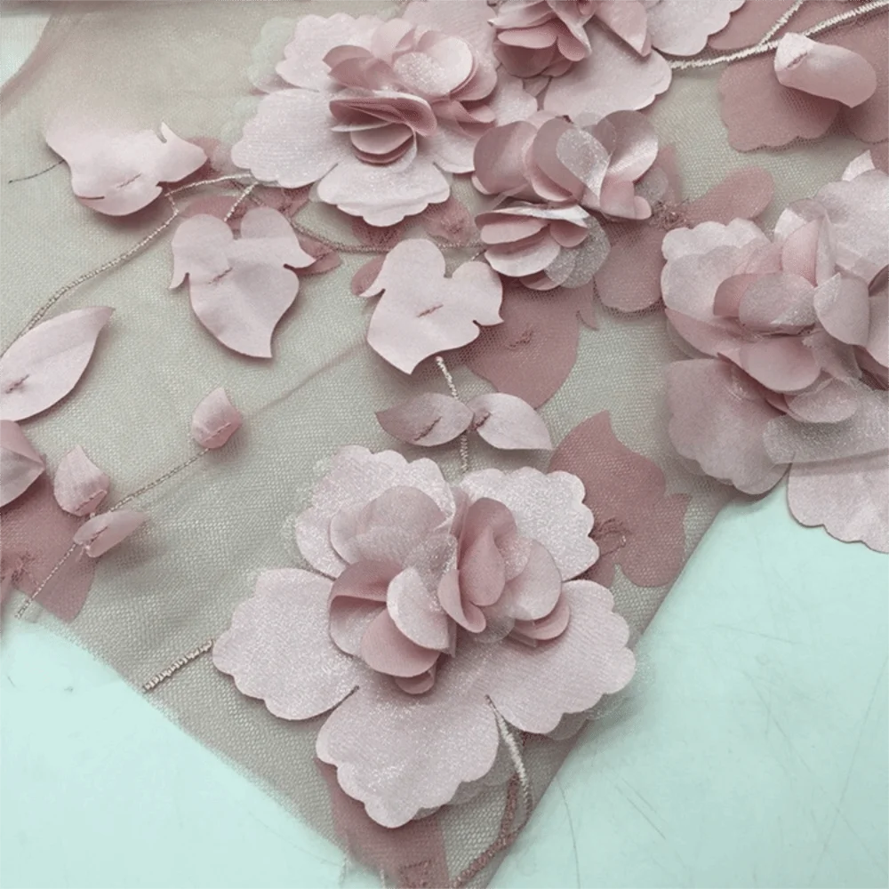 3D Flower Lace Fabric Bead Embroidery – 140cm x 1 Yard