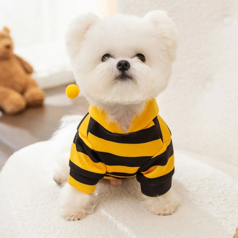 Bee Costume Hoodie for Cats & Dogs – Warm Striped Pet Outfit