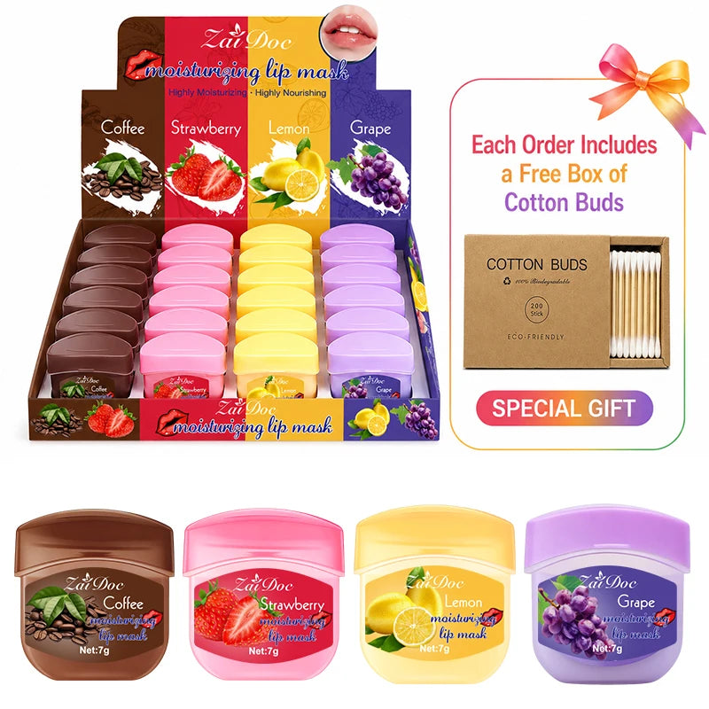 ZaiDoc 24-Pack Lip Mask Set – 7 Fruit Flavors Moisturizing Balm