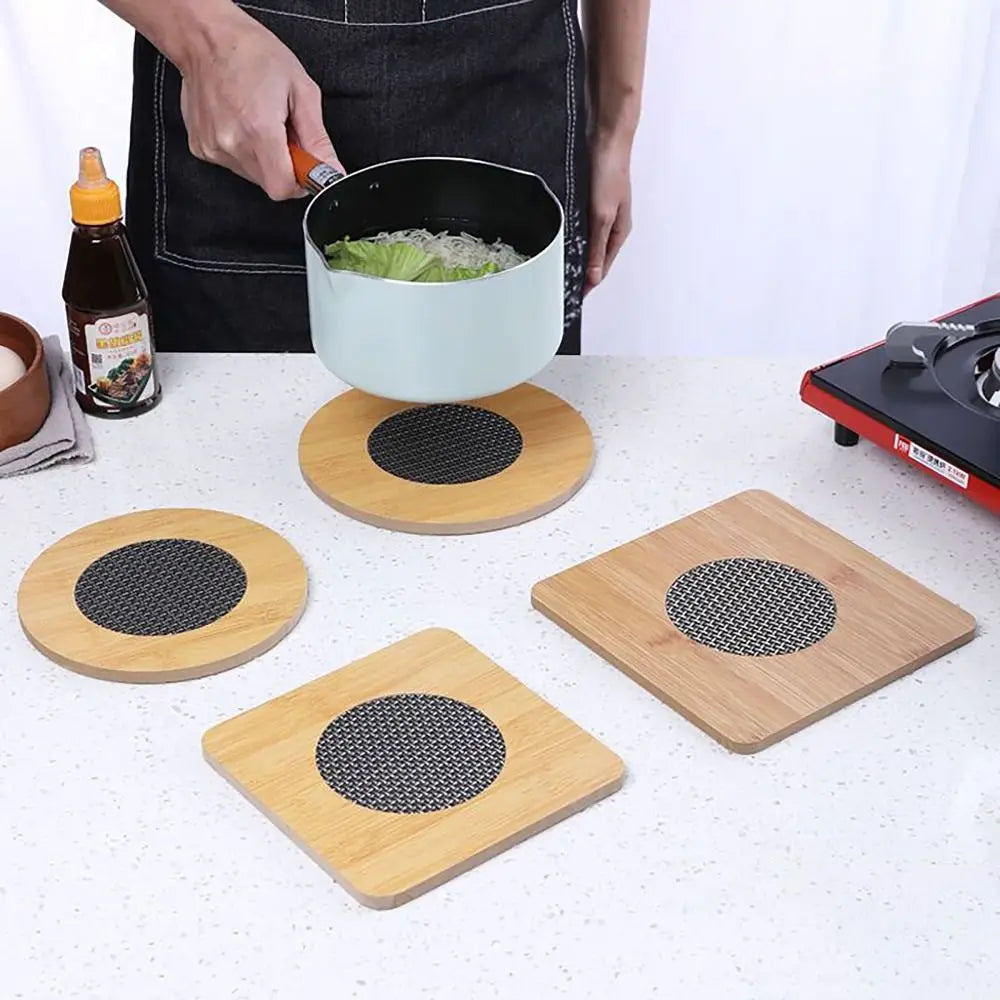 Wooden Heat Pad Anti-Slip Coaster – Round & Square Pot Holder