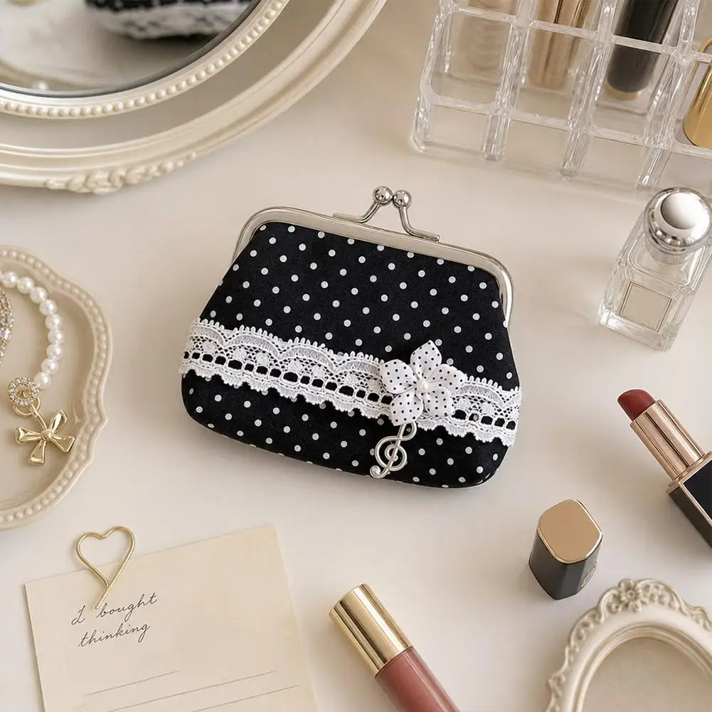 Y2K Lace Coin Purse – Vintage Polka Dot Mini Wallet Pouch