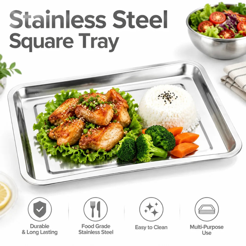 304 Stainless Steel Square Tray – Warp-Resistant Serving Pan