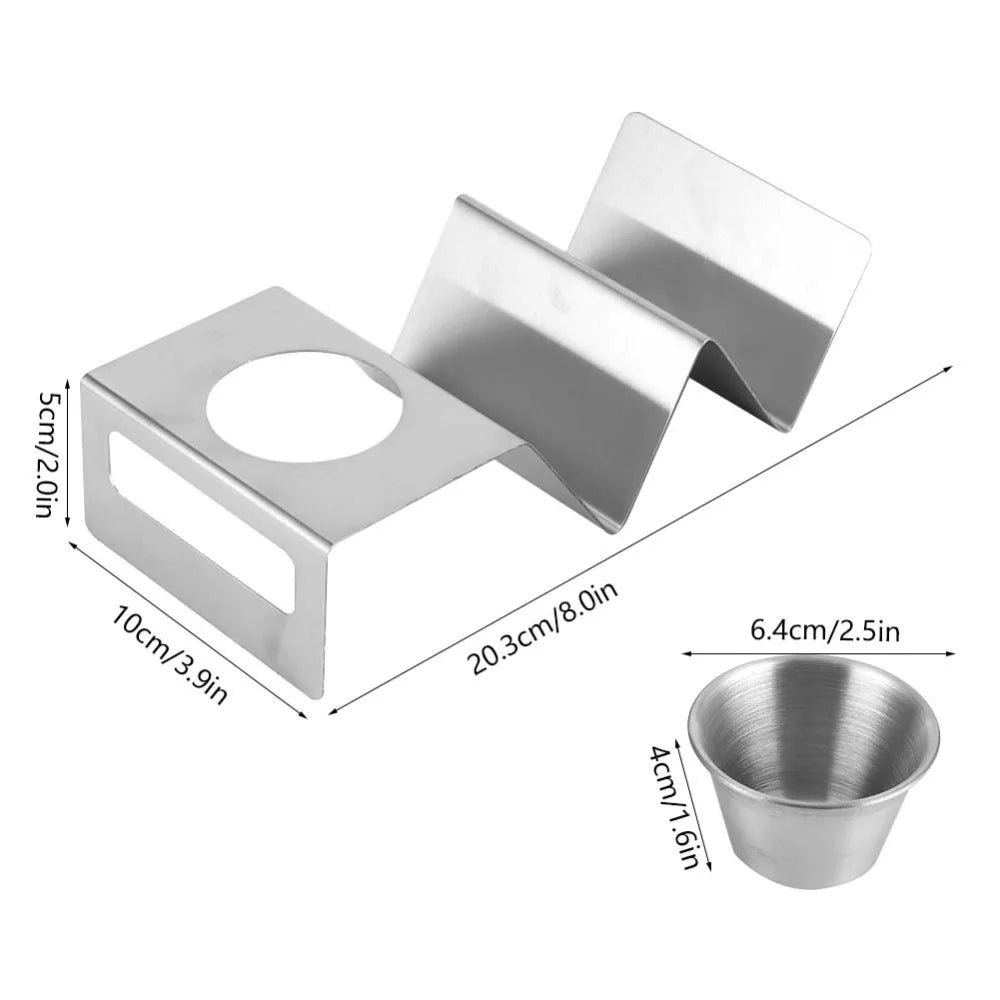 Stainless Steel Taco Holder with Sauce Cup | Dishwasher Safe