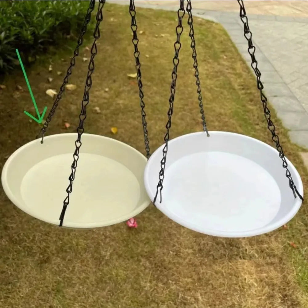 Round Hanging Bird Feeder Birdbath Tray with Chain | Garden
