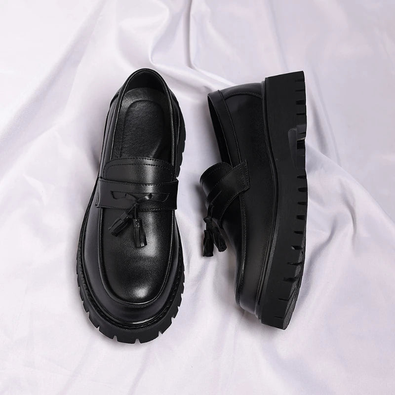 Men's Two-Tone Tassel Platform Loafers – Chunky Sole Slip-On