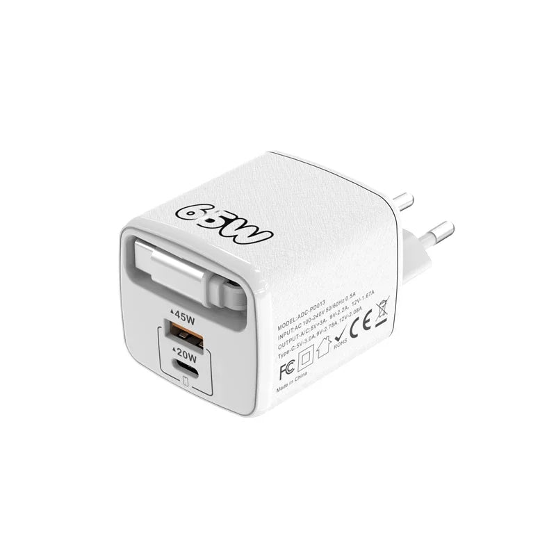 PD 65W Multi-Port Fast Charger with 70cm Extension | EU US UK