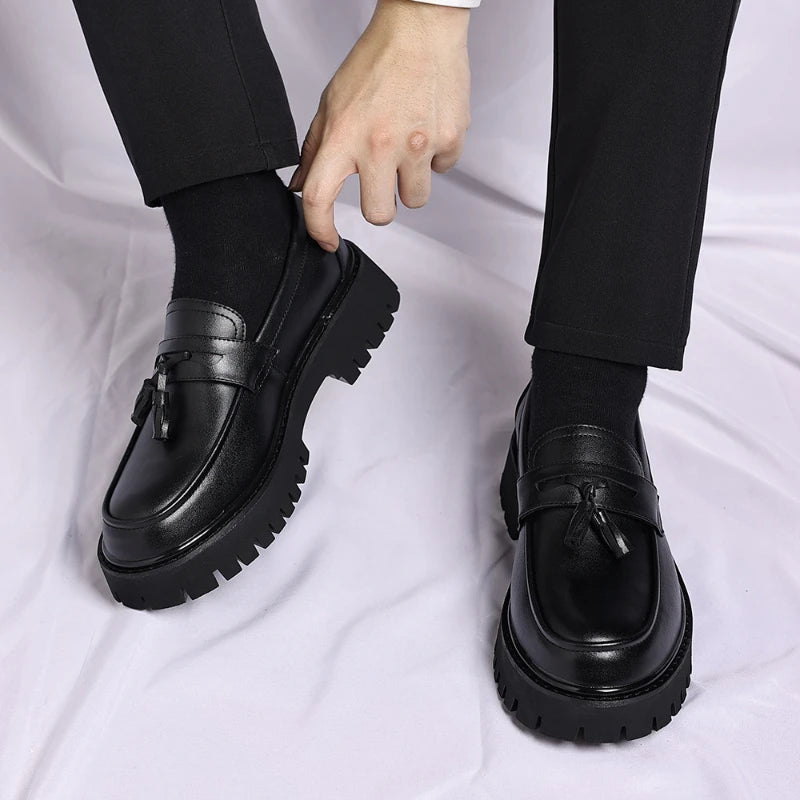 Men's Two-Tone Tassel Platform Loafers – Chunky Sole Slip-On