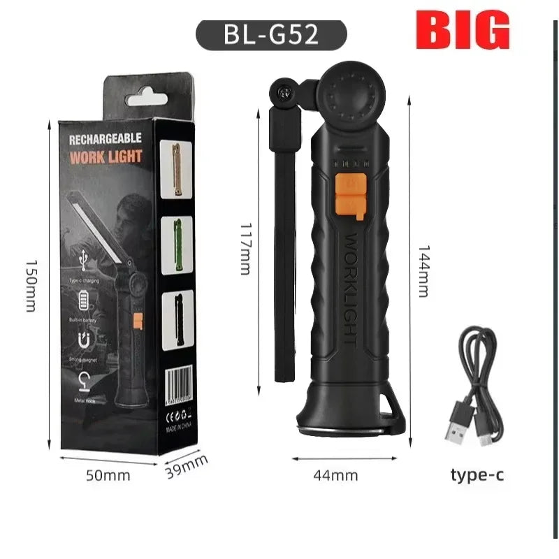 USB Rechargeable COB LED Work Light – 360° Magnetic Flashlight