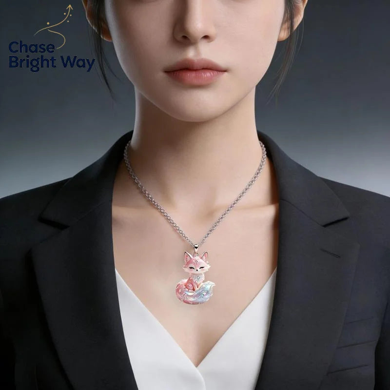 Nine-Tailed Fox Enamel Pendant Necklace | Chinese Mythology