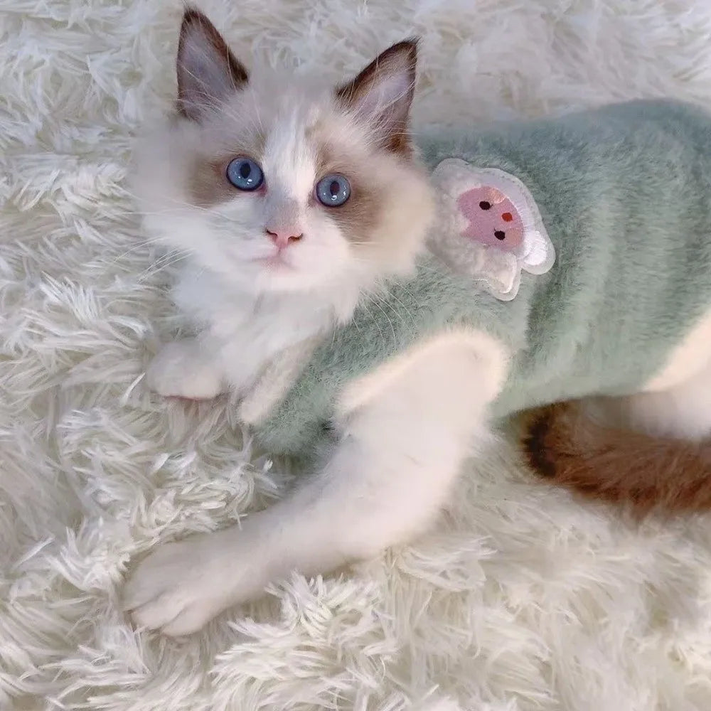 Knit Cat Sweater Vest – Soft Faux Fur Pullover | S–XL