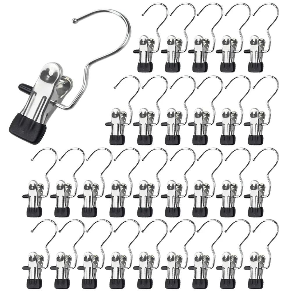 30-Pack Stainless Steel Hanger Clips – Multipurpose Clothes Pins