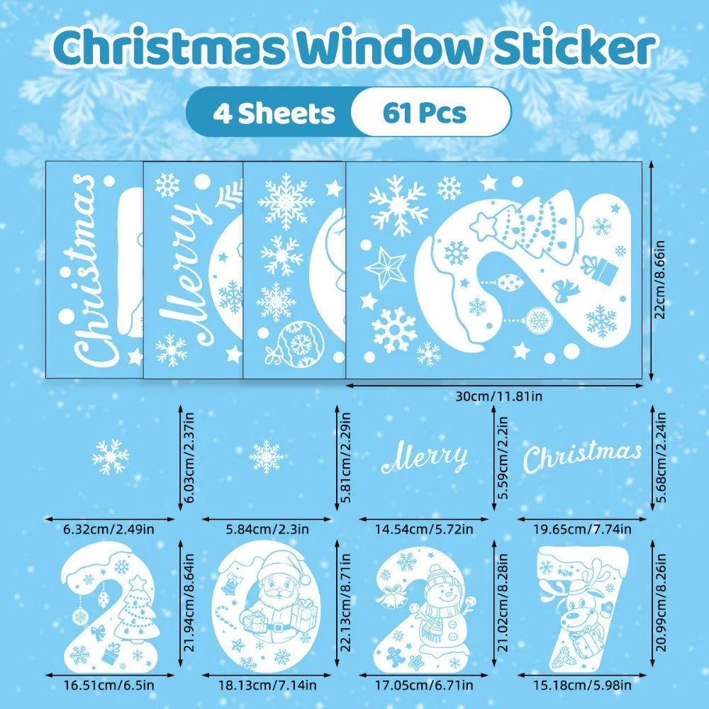 Christmas Static Window Clings – Santa & Snowman Decals 4-Sheet