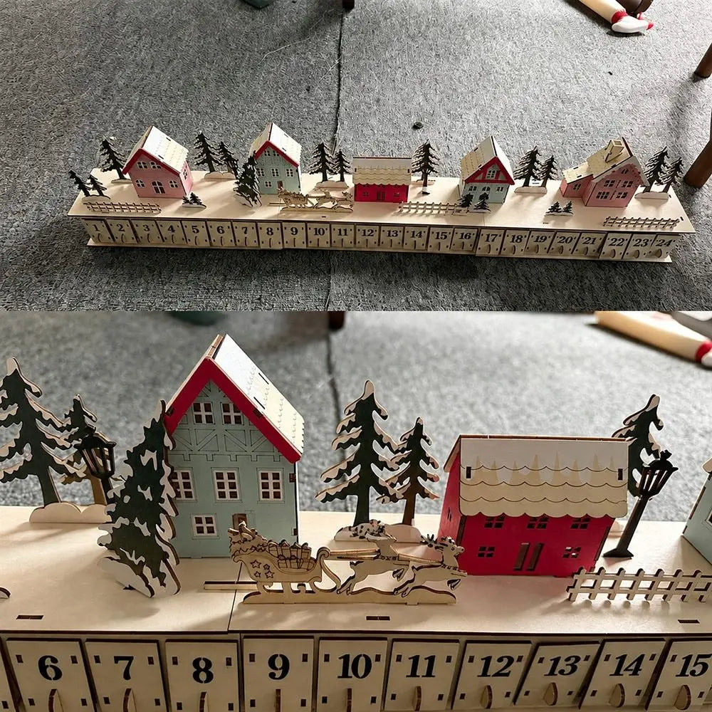Wooden Christmas Advent Calendar – 24 Drawers & LED Lights