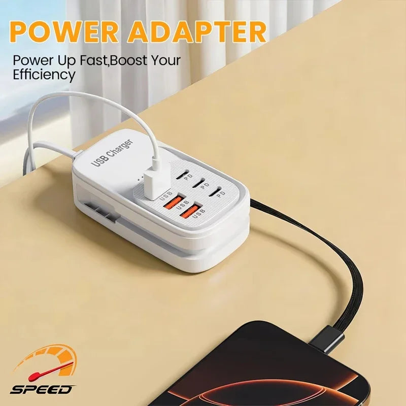 6-in-1 Desktop Charging Station | 3 PD USB-C & 3 USB-A Fast
