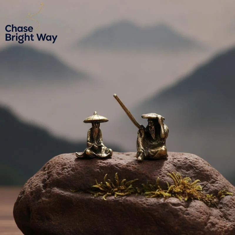 Vintage Brass Fisherman Mini Statue | Bonsai Zen Garden Decor