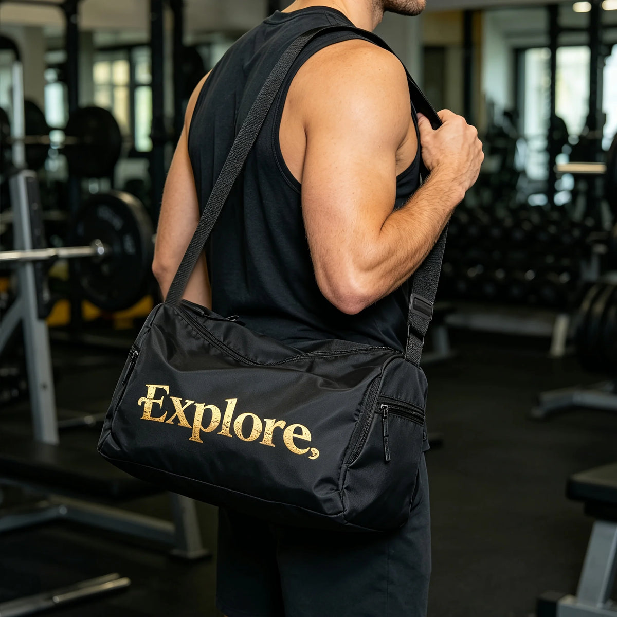 Waterproof Nature Print Gym Duffle Bag with Shoe Pocket