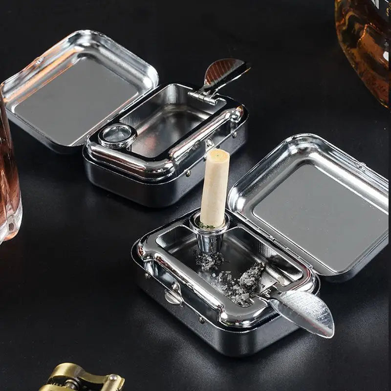 Stainless Steel Pocket Ashtray – Sealed Lid Portable Travel