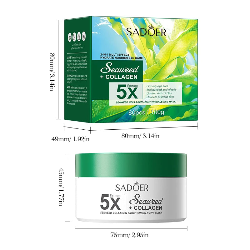 SADOER Seaweed Collagen Eye Masks 80 Pcs – Hydrating Gel Patches