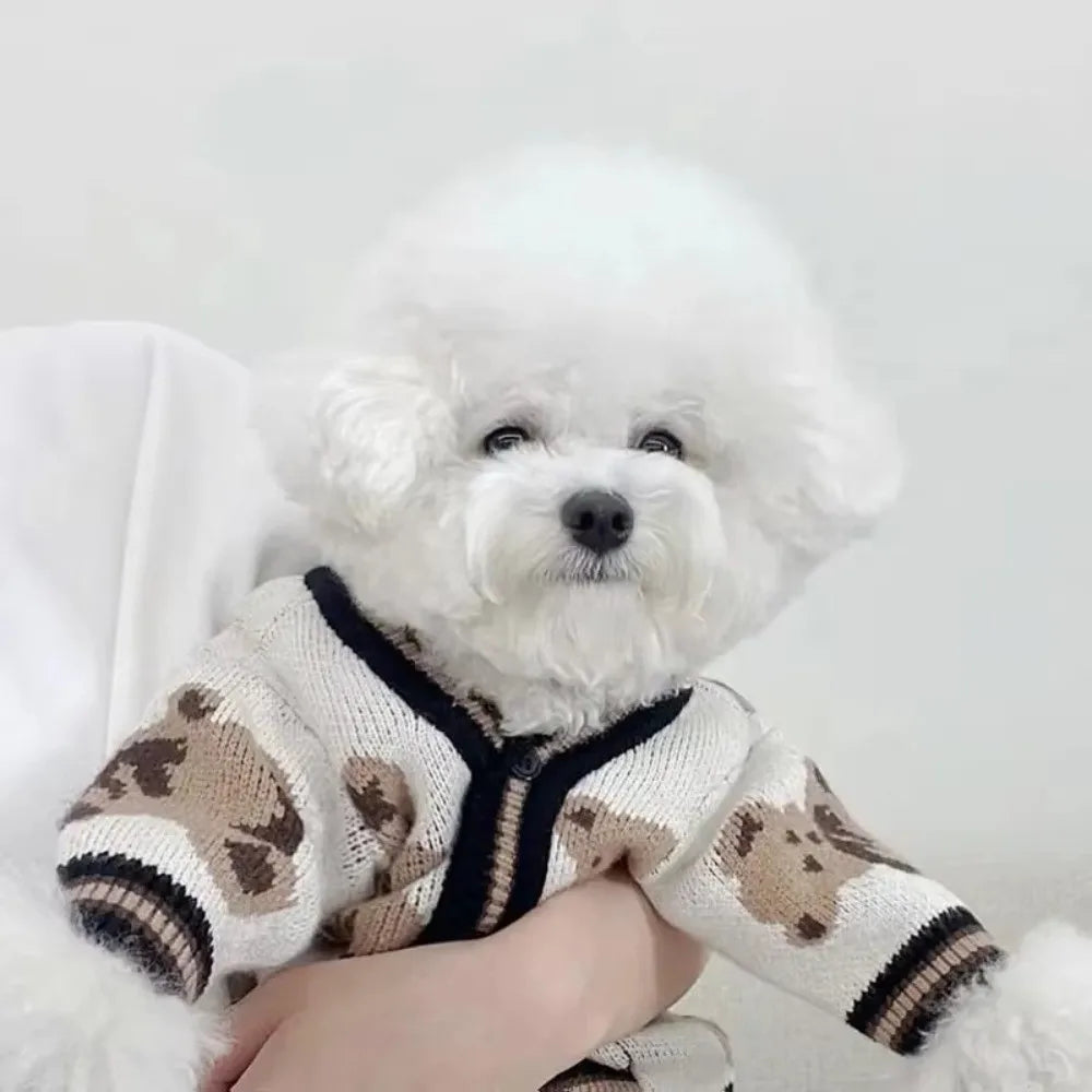 Bear Pattern Knitted Dog Sweater – Warm Pet Outfit S–XL