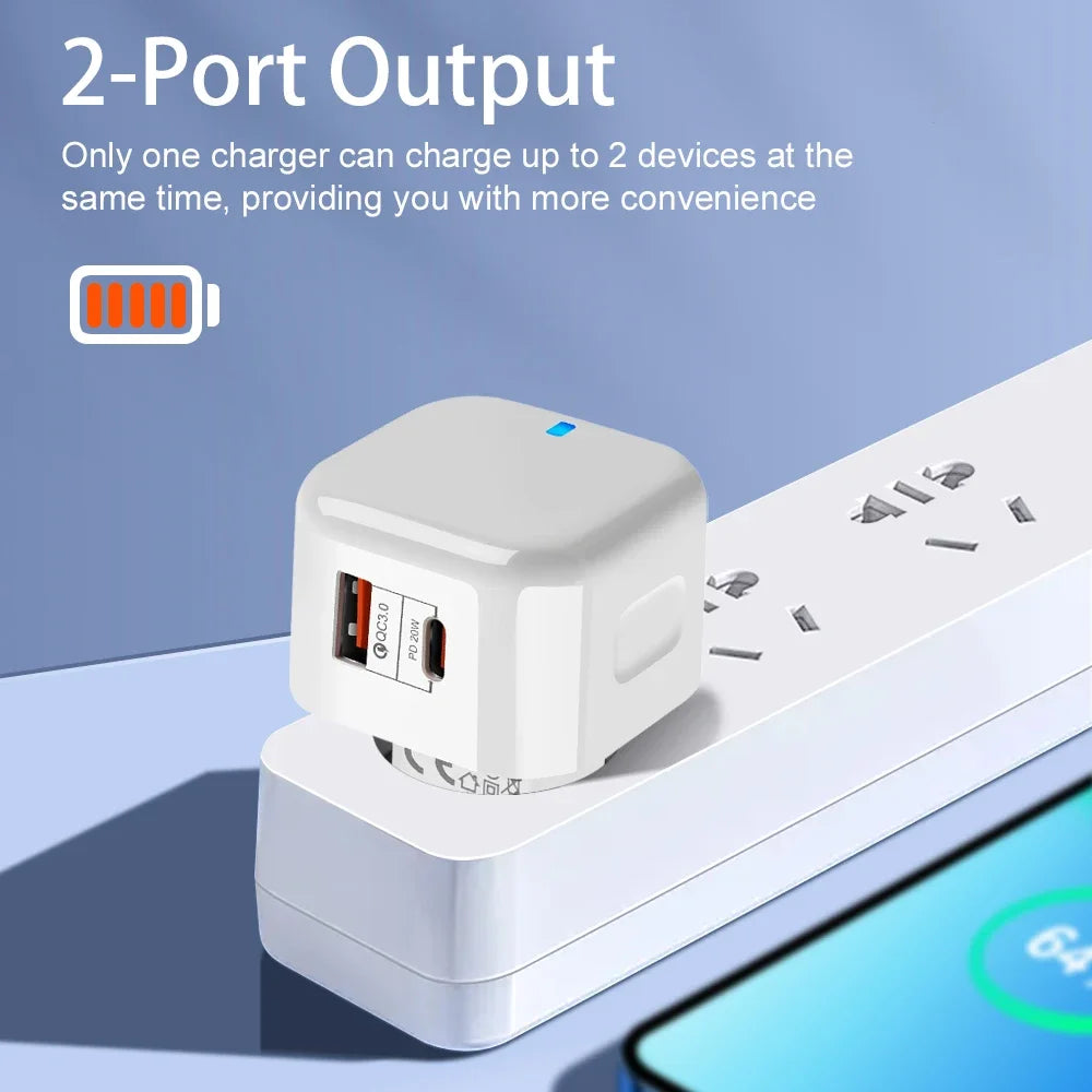20W Dual Port USB-C PD Fast Wall Charger – EU/US/UK Plug