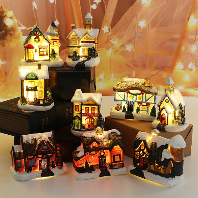 Resin Christmas Village House LED Ornament – 8 Styles