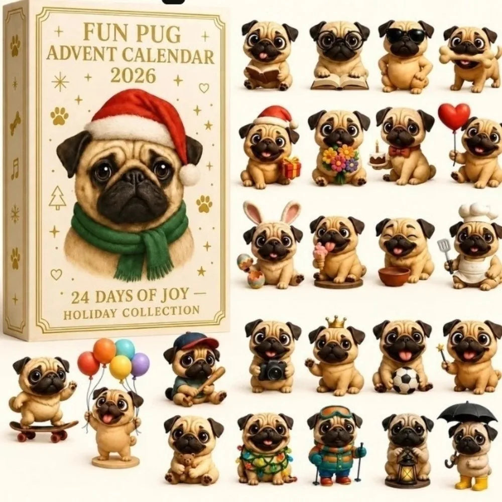 24-Piece Pug Advent Calendar – Acrylic Christmas Ornaments