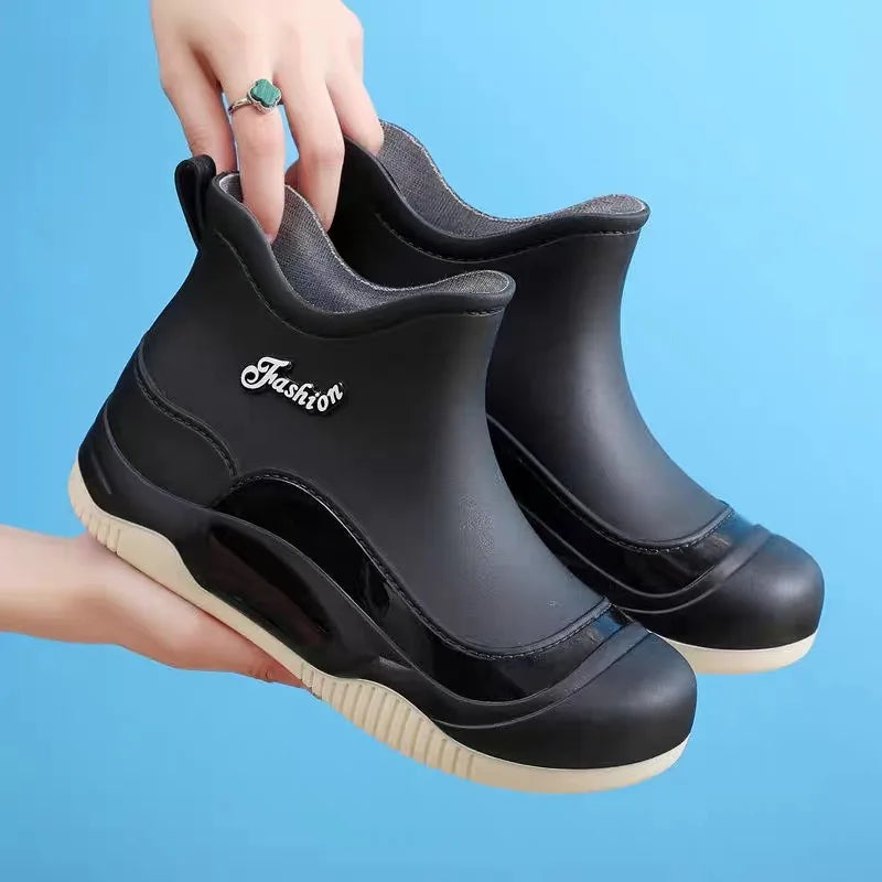 LEDP Women's Waterproof Non-Slip Ankle Rain Boots | Thick Sole