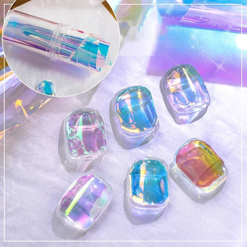 Aurora Ice Cube Cellophane Nail Foil Sticker – Laser Transfer Roll
