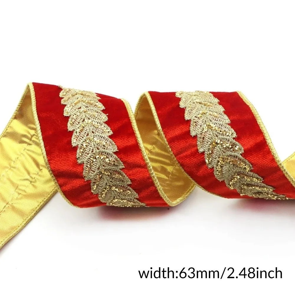 Velvet Lace Ribbon 63mm Golden Leaf Pattern – 2 Yards Roll