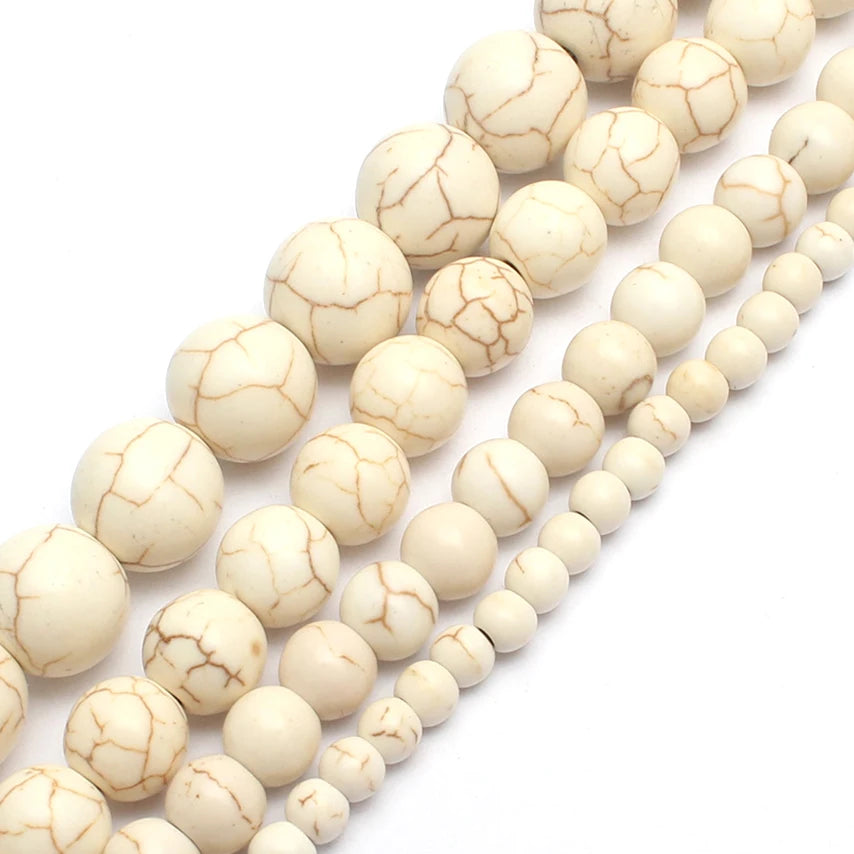 White Howlite Round Beads 4–12mm | 15" Strand Jewelry Making