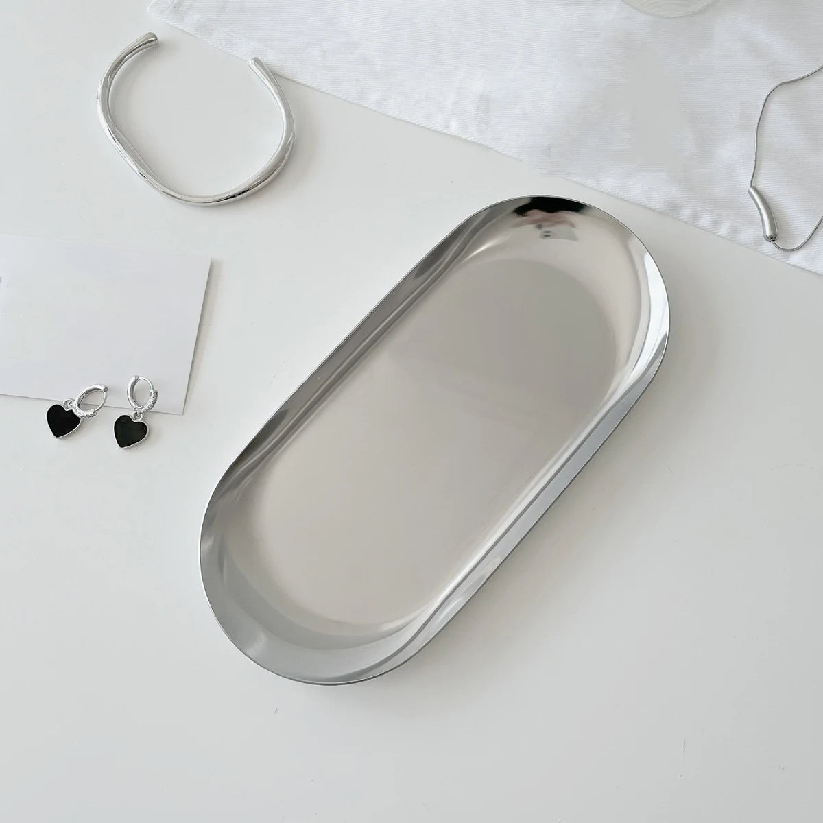 Silver Stainless Steel Cosmetic & Jewelry Storage Tray