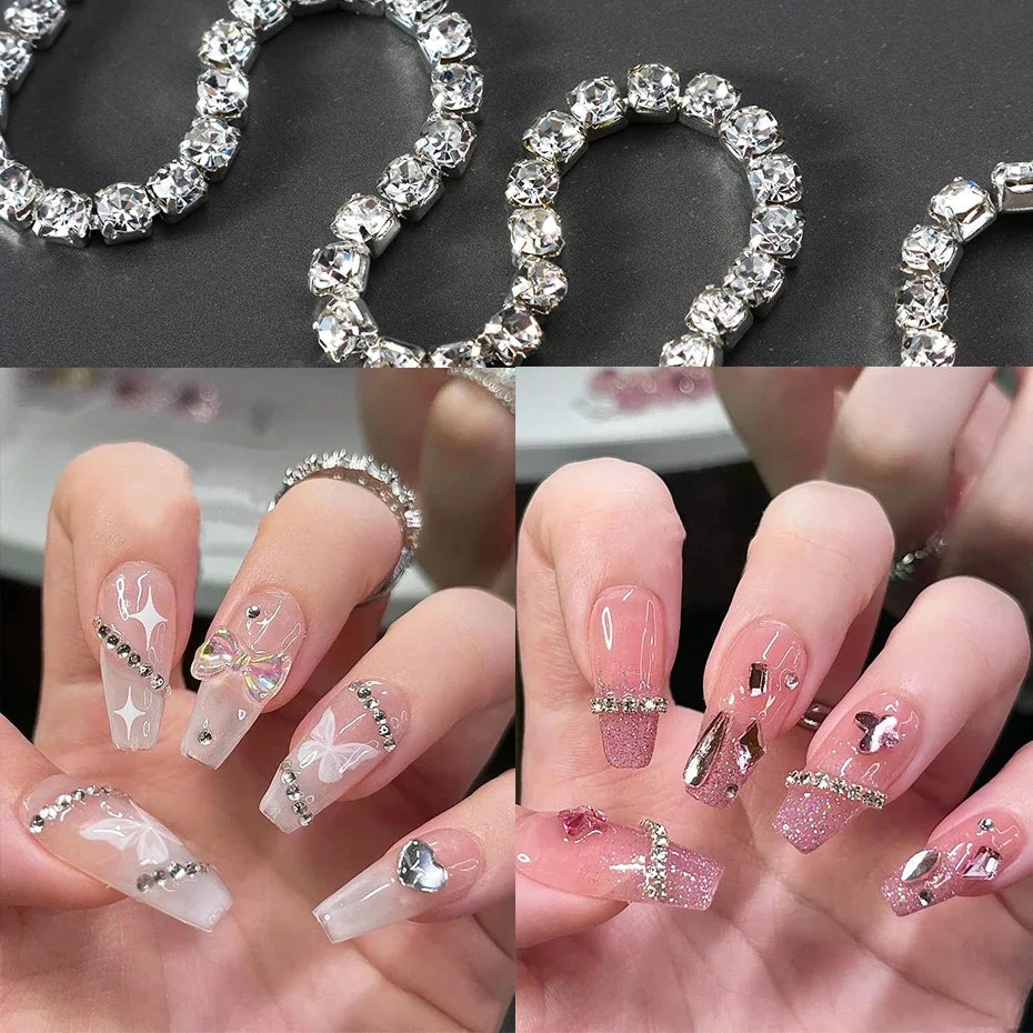 Sparkling Silver Chain Nail Art Decoration – DIY Rhinestone