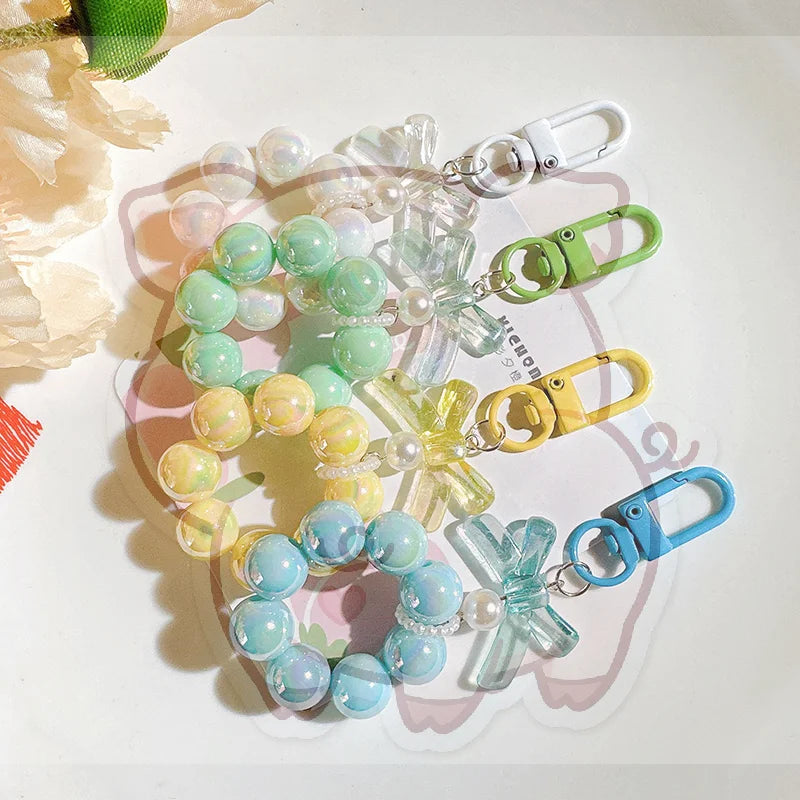 Candy Bow Beaded Wrist Strap Phone Charm & Keychain