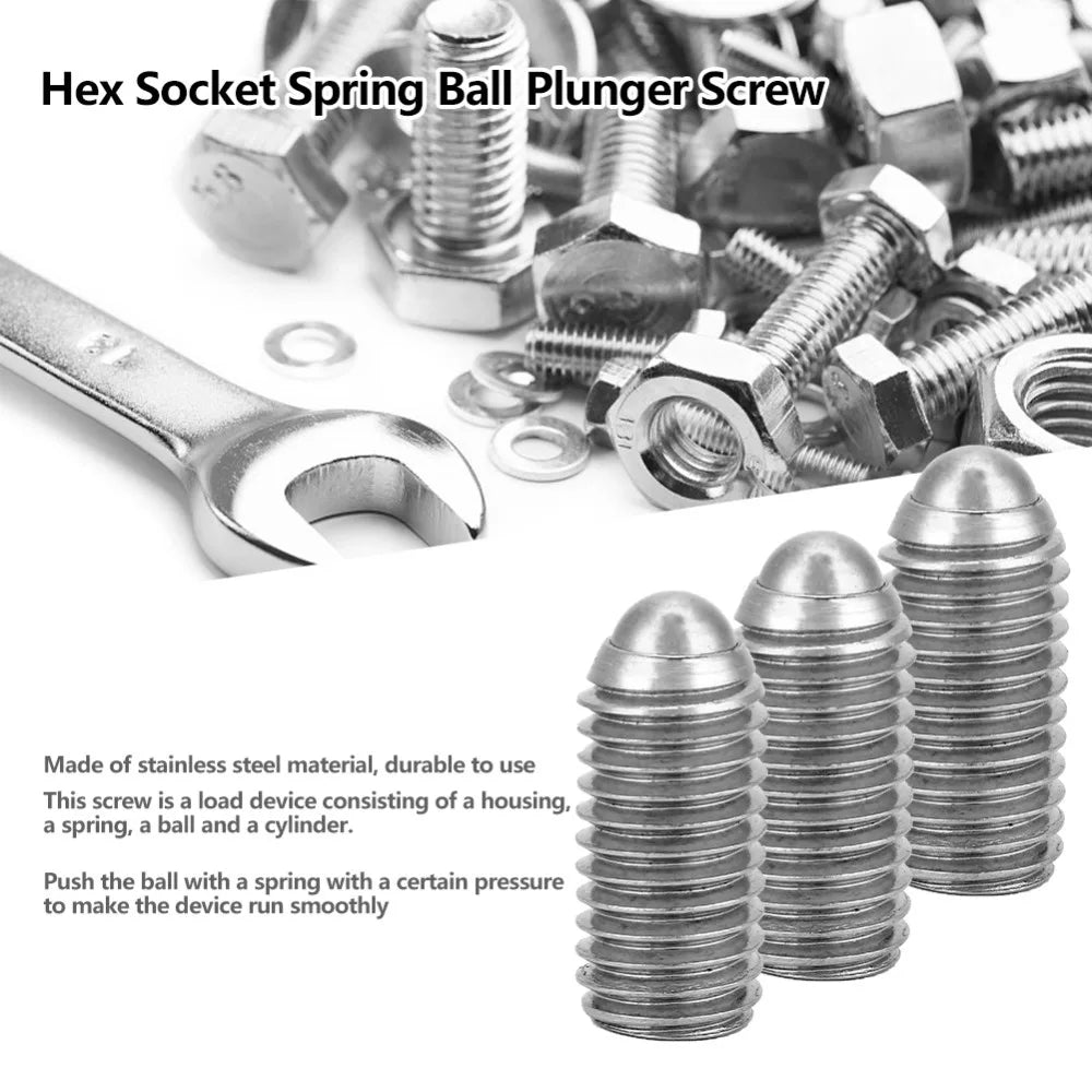 M12×25 Spring Ball Plunger Set Screws 304 Stainless Steel 10-Pack